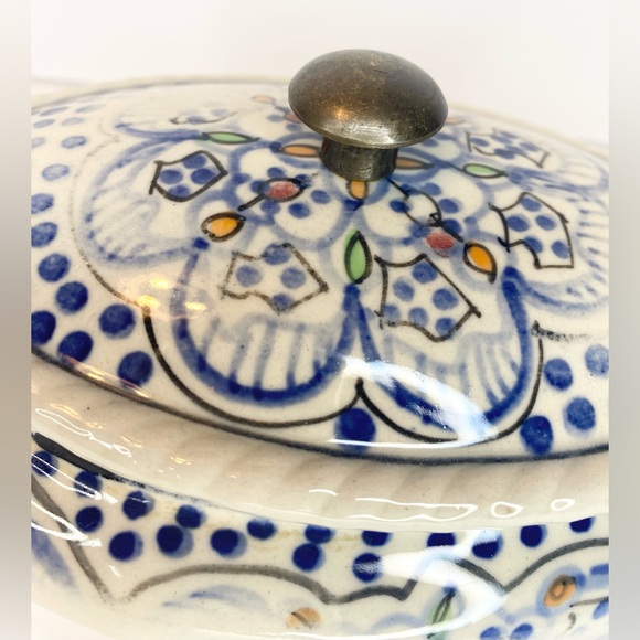 Vintage Pottery Tureen Hand Crafted Delft Lidded Dish Metal Handle Metal - Picture 4 of 8